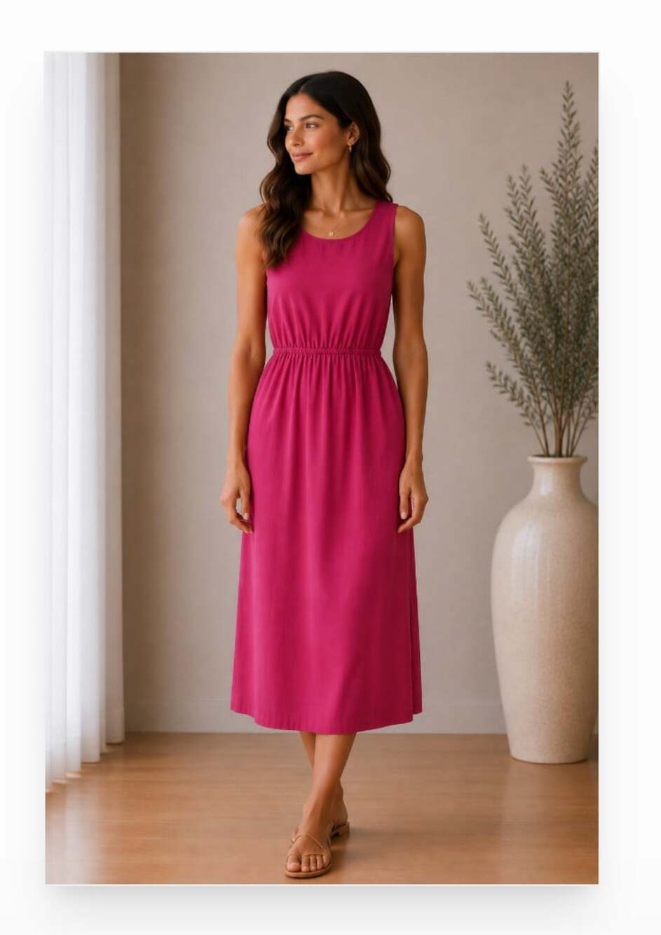 J.Crew Dress Womens 8 Pink Sleeveless Button Back Elastic Waist Midi Sundress